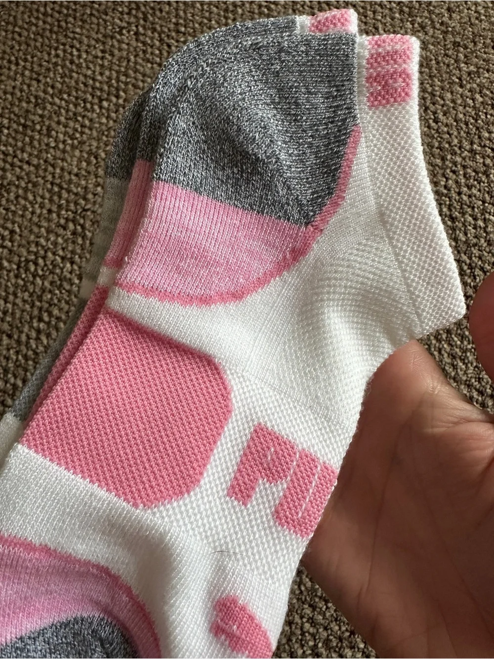 Puma White Low-Cut Socks with Pink and Gray Accents